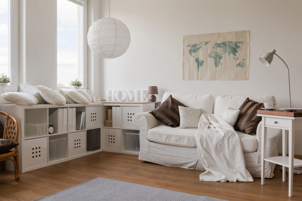 a small but tidy apartment showing good storage